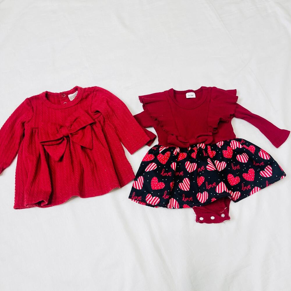 Set of 2 Just Lizzy Jacket and Long Sleeve Romper Heart Print for Baby Red‎ 0-3M